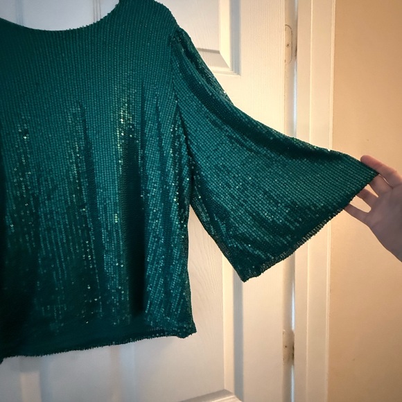 Elegant Teal Sequin Blouse - Picture 2 of 3